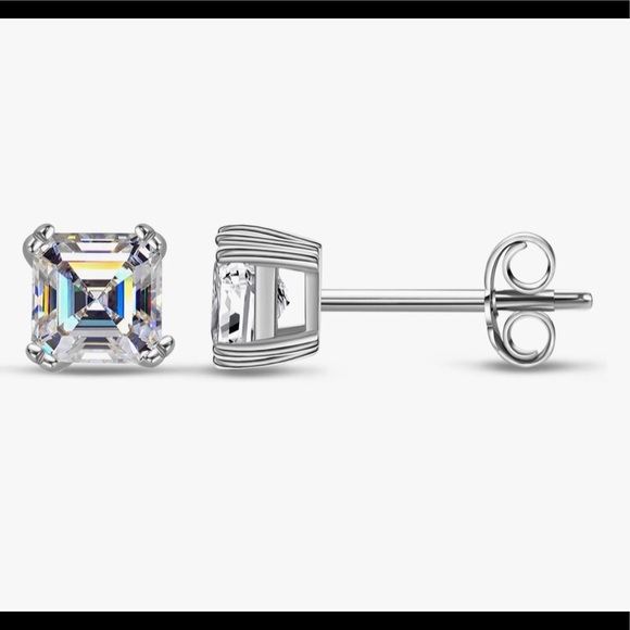 18k Gold vermeil Custom made Asscher Diamond Moissanite earring pass tester HOT! - Picture 4 of 4